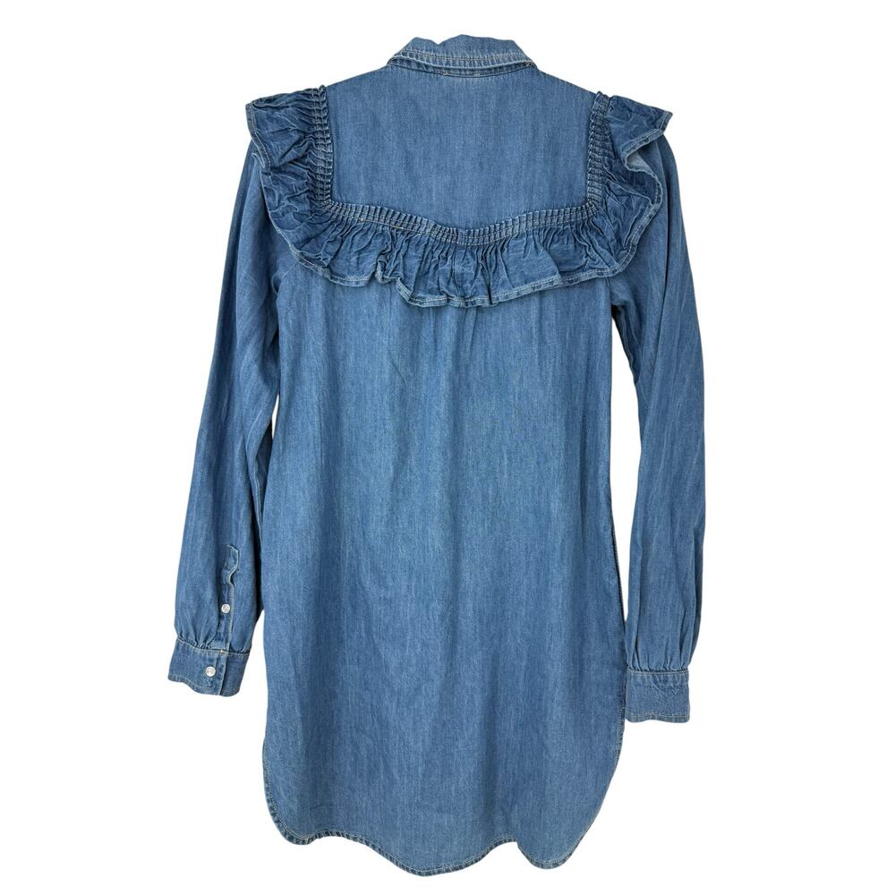 Pilcro Anthropologie Ruffled Denim Mini Shirt Dress Western Prairie Cottage XS - Picture 4 of 13